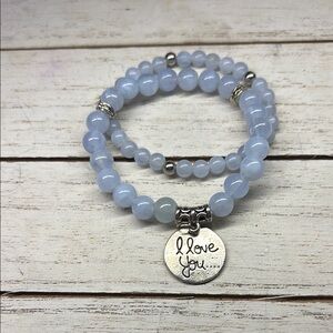 Silver Charm Bracelet with Blue Beads